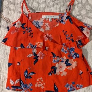 Cupcakes and Cashmere Flowy Floral Red Crop Tank Top. Size Small.